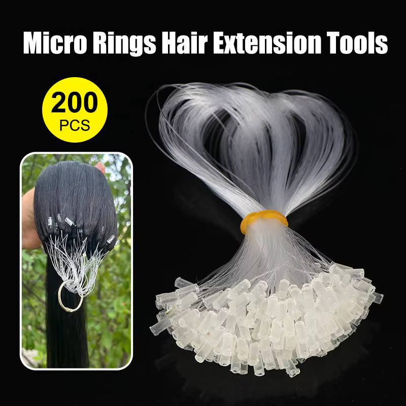 200 micro-anneaux pour extensions de cheveux, outils à boucles avec embouts en plastique transparent durable et utilisation facile pour salon, maison, coiffure DIY