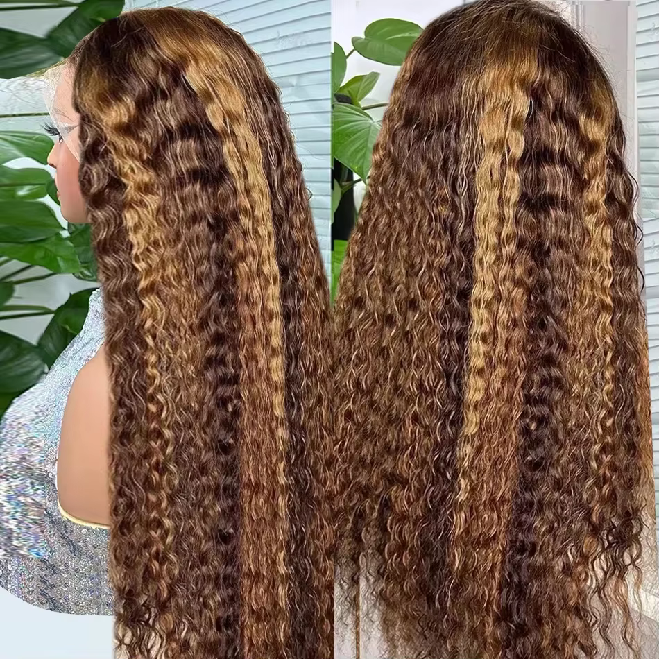 36 pouces bouclés mettre en évidence perruque cheveux humains 13x4 miel blond vague profonde femmes perruques coloré