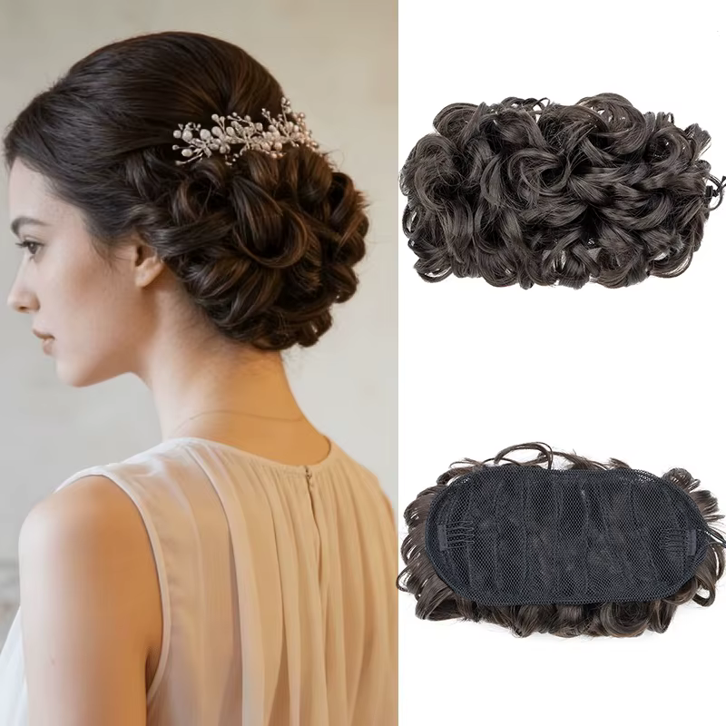 Chignon synthétique désordonné avec élastique et cordon de serrage