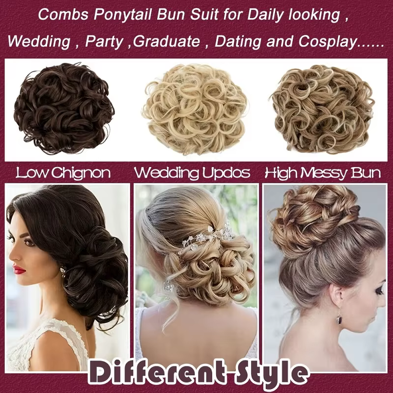 Chignon synthétique désordonné avec élastique et cordon de serrage