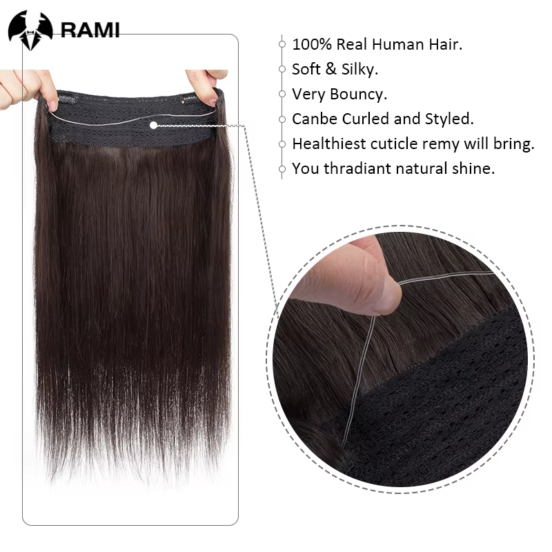 Ligne de poisson Extensions de cheveux pour femmes fil Invisible postiche Remy