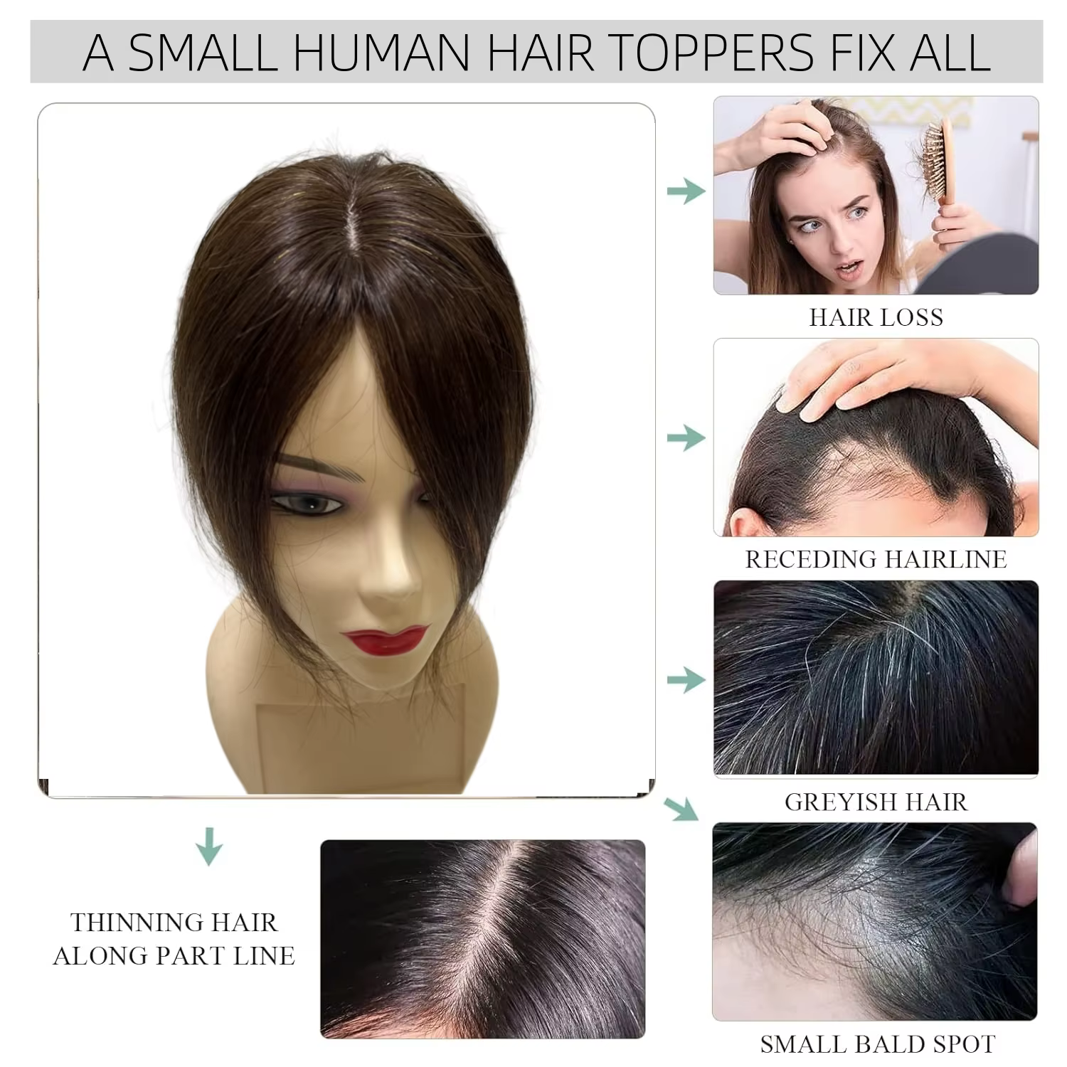 25cm pince en cheveux humains naturels Topper pour femmes frange