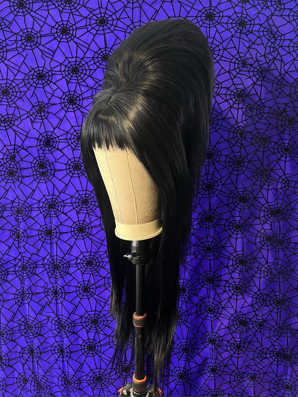 Perruque noire Elvira Mistress de 28 pouces pour accessoire de costume de cosplay