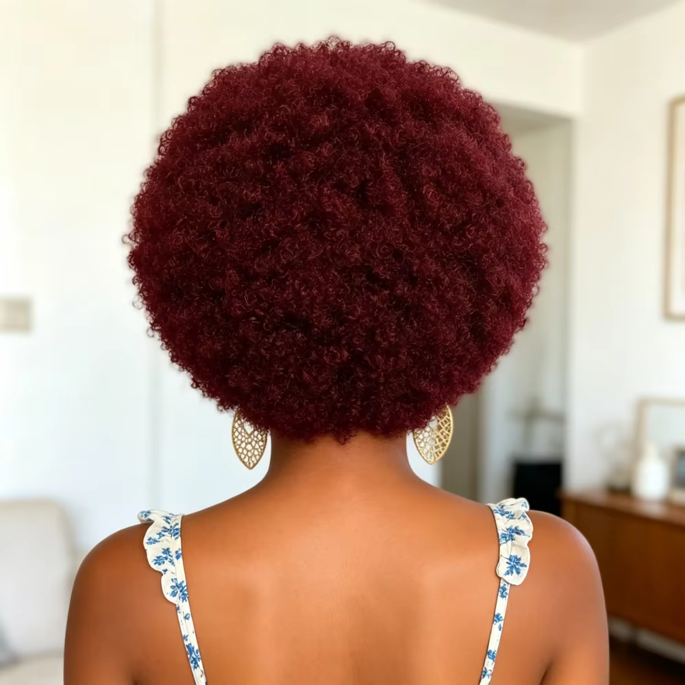 Perruque en cheveux humains bouclés afro 99J bordeaux