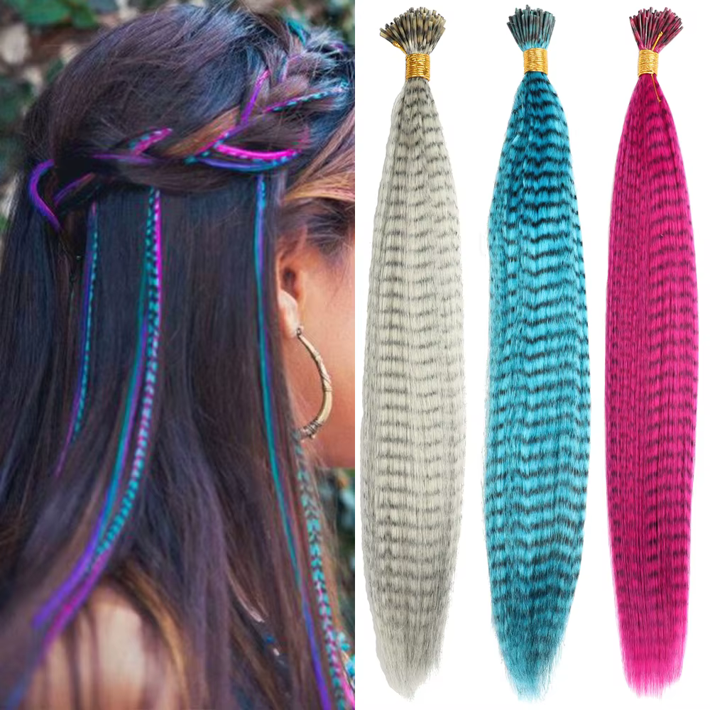 LISI GIRL Extensions de cheveux synthétiques en plumes colorées 16 pouces 10 pièces/pack bleu violet pour les femmes