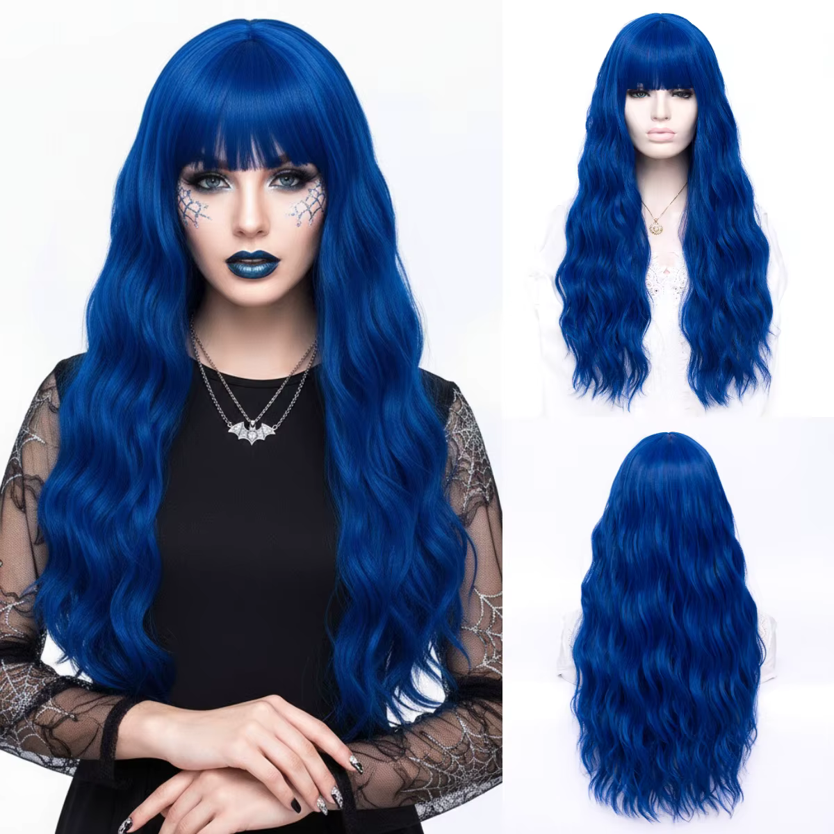 MSIWIGS – perruque synthétique longue ondulée bleue Lolita pour femmes