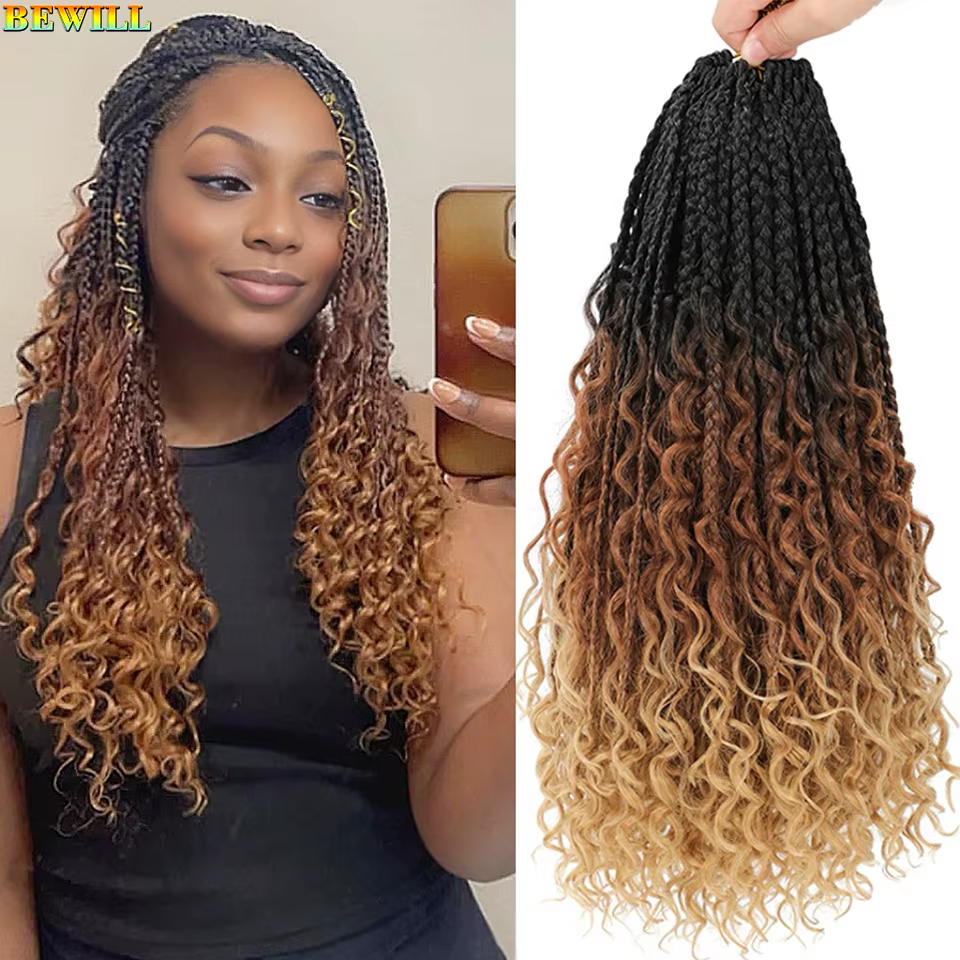 Extensions de tresses bohémiennes longues de 18 pouces, tresses de boîte de déesse, cheveux au crochet, cheveux synthétiques noirs, violets et roses, tresses hippies bohèmes