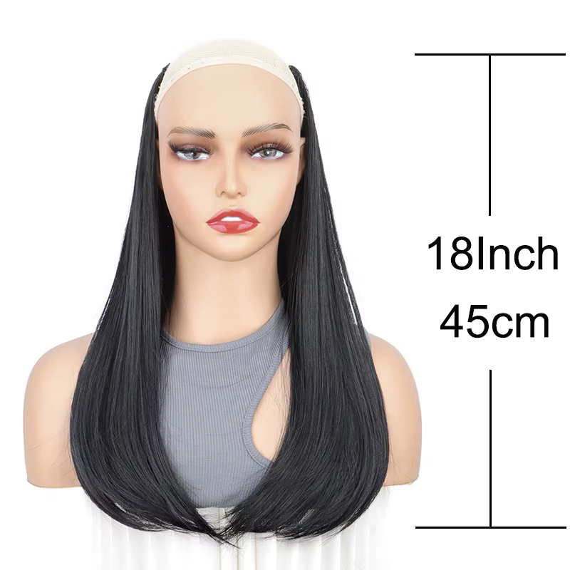 Extension capillaire synthétique en forme de V, 18 pouces, 4 Clips, postiche longue et lisse avec boucle interne, postiche noire et brune pour femmes