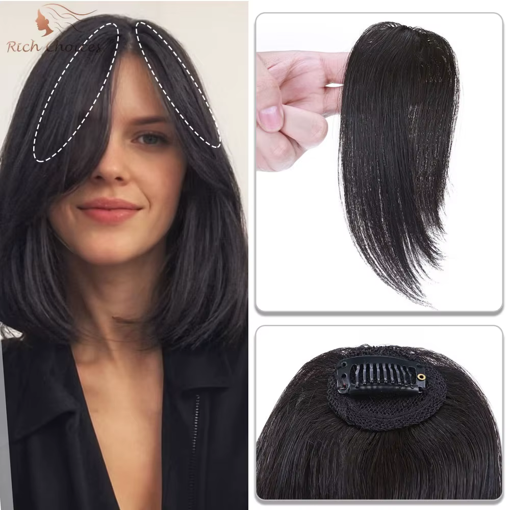 Extensions de Cheveux 100% Naturels avec Frange Latérale Ondulée