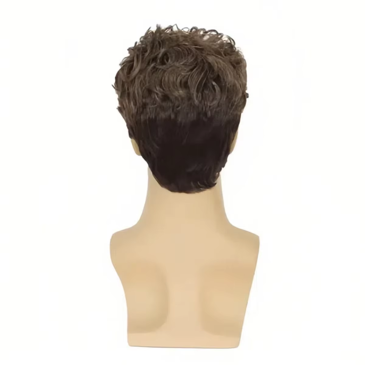 Perruque Courte Bouclée Synthétique Marron pour Hommes