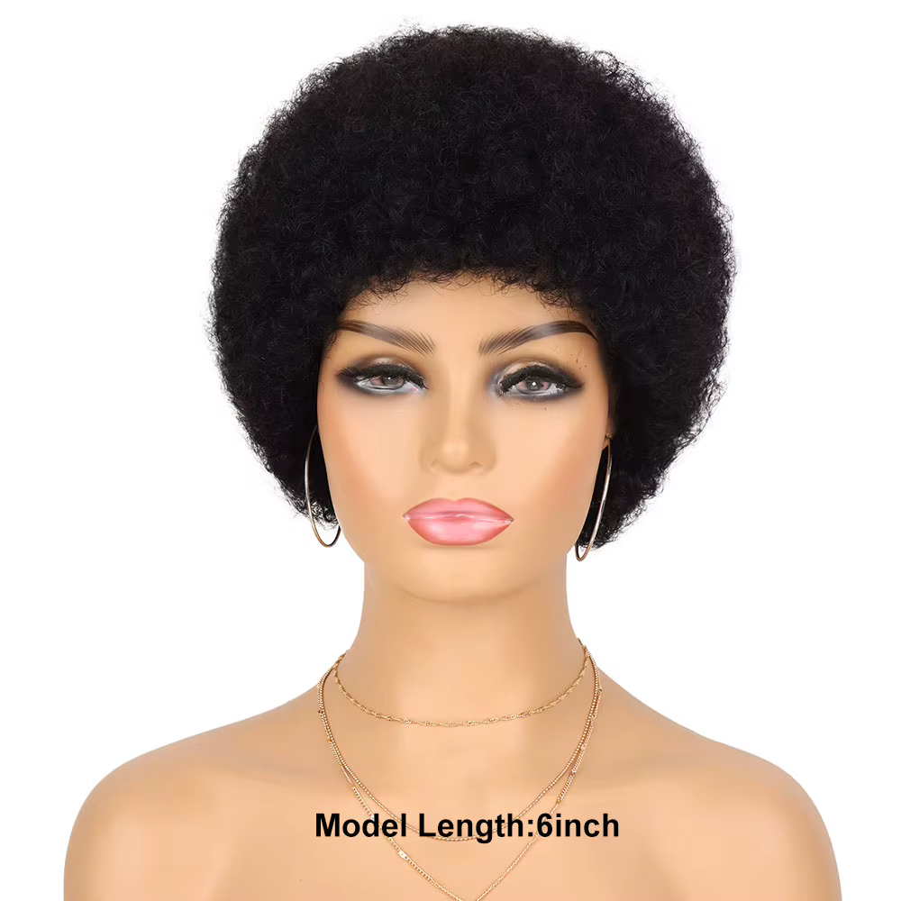 Perruque de cheveux humains courts Afro crépus bouclés pour femmes