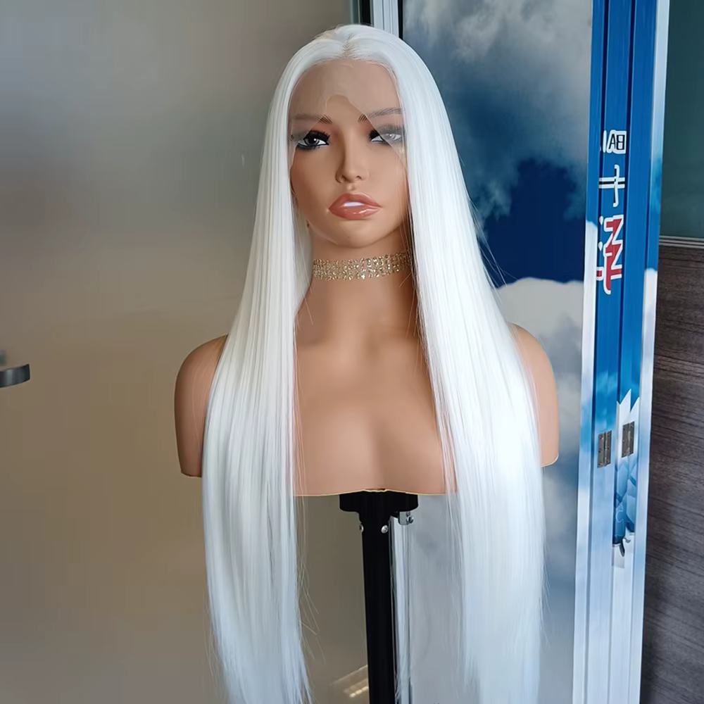 Perruque Synthétique Lisse Blanche Neige pour Femme