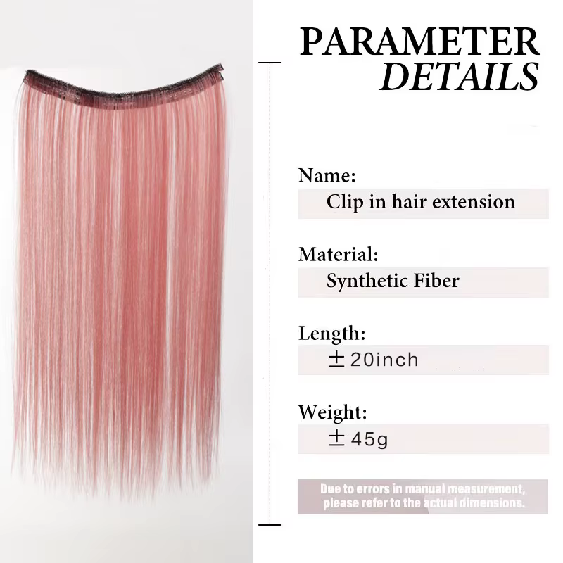 Extensions de cheveux colorées à clipser - Avec cinq clips / Postiche long et lisse en fibre synthétique résistante à la chaleur pour fille