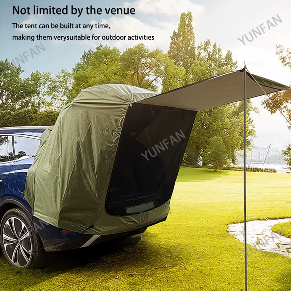 Tente d'extension arrière de voiture résistante au soleil et à la pluie avec auvent, tente de camping et pique-nique extérieure pour SUV