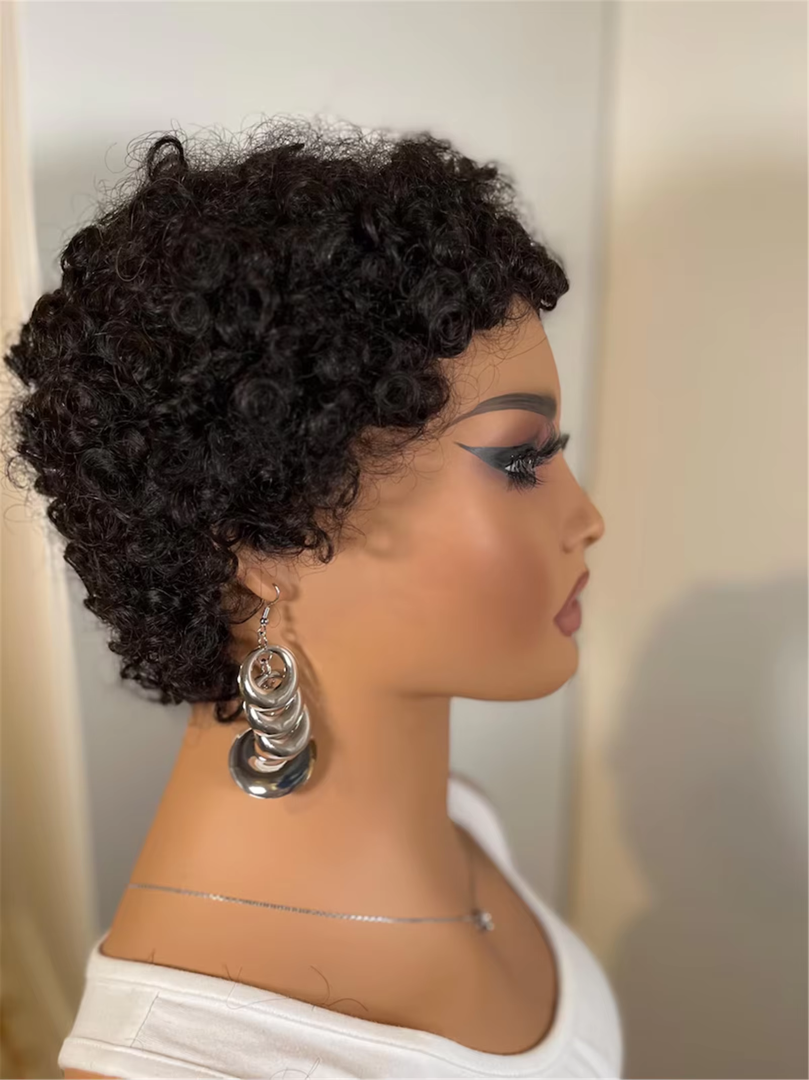 Perruque Courte Bouclée Frisée en Cheveux Humains FXVIC pour Femmes