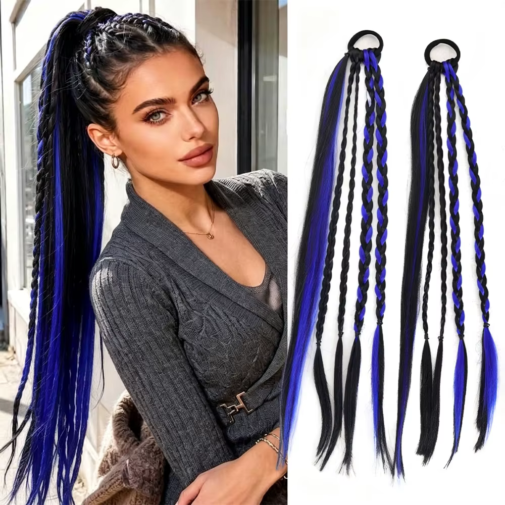 Extensions de queue de cheval tressées longues en cheveux synthétiques
