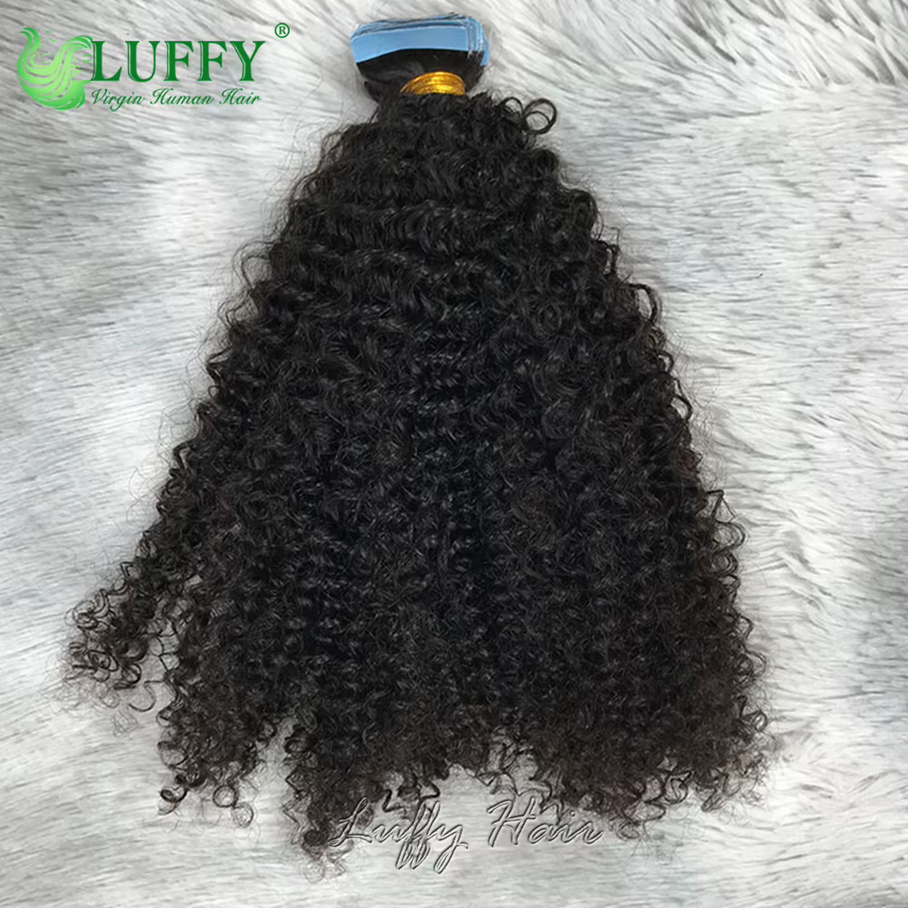 Extensions de cheveux humains bouclés crépus à bandes adhésives