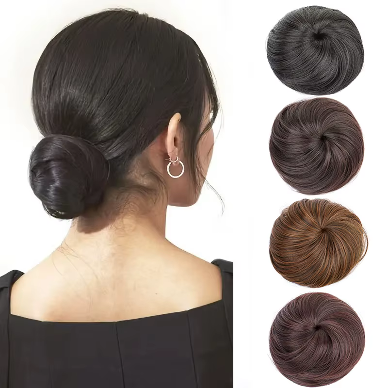 Extension capillaire synthétique courte et lisse avec Clip, postiche noire et brune pour femmes