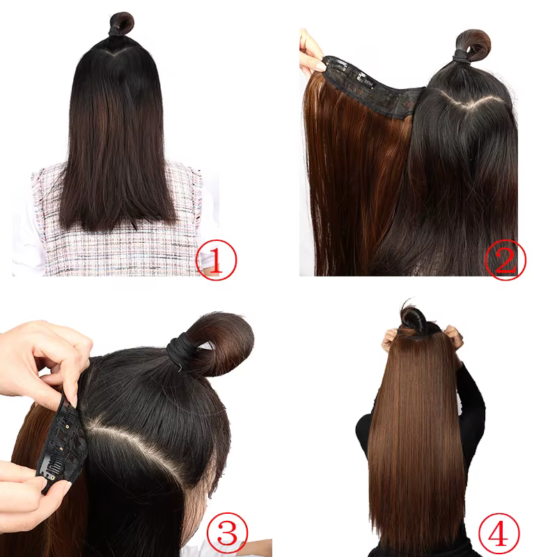 Extension de cheveux synthétique longue et droite de 24 pouces