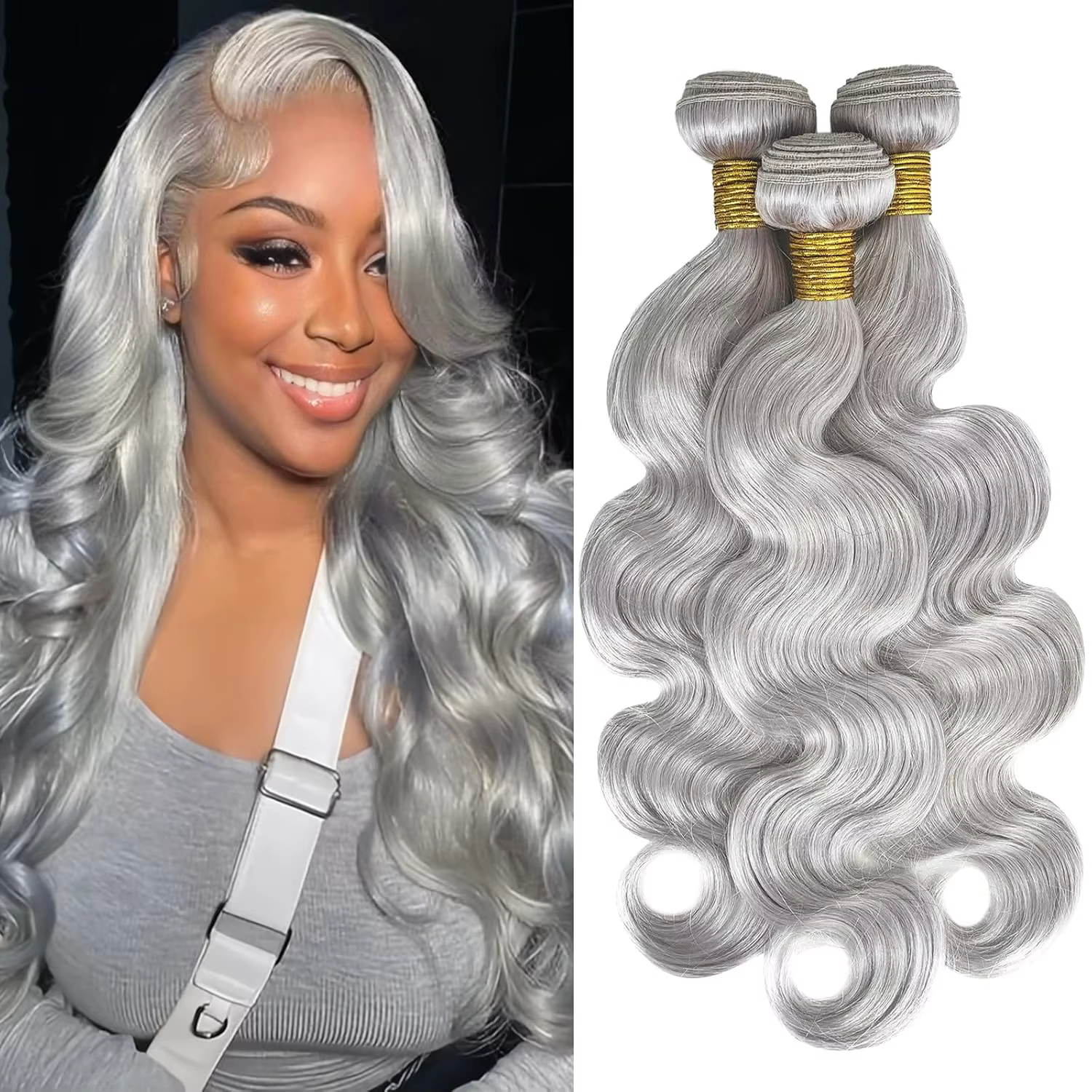 Tissage en lot 100% naturel Body Wave gris argenté