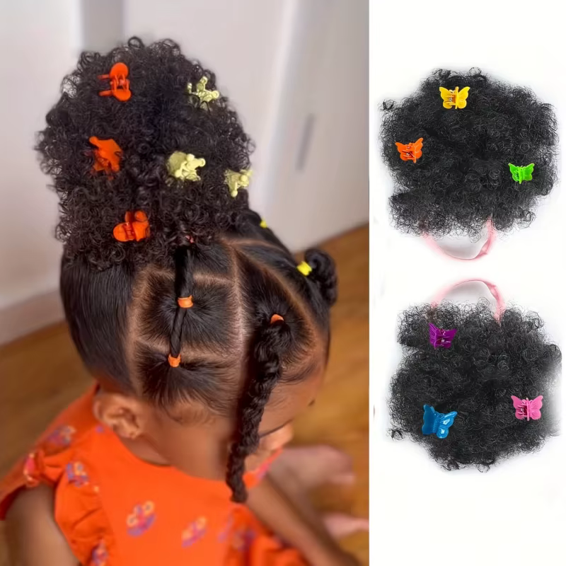 Extensions de cheveux synthétiques bouffantes africaines avec pinces papillon colorées