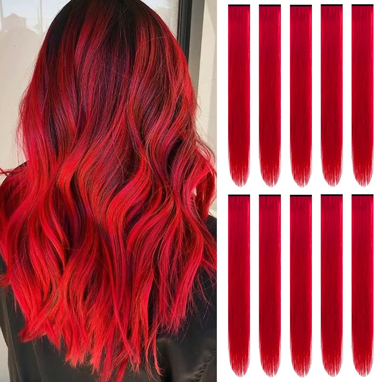 Extensions capillaires synthétiques noires longues et lisses