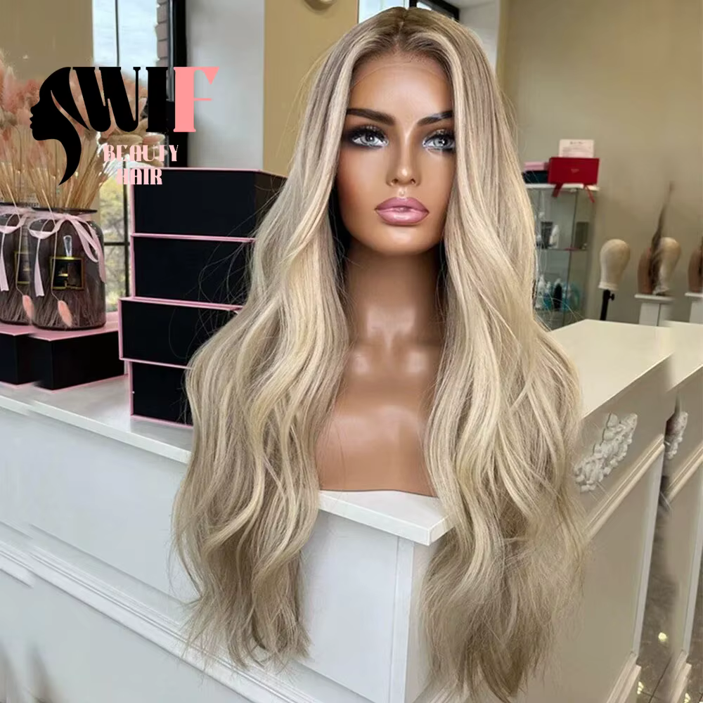 WIF corps ondulé Ombre Blonde perruque de dentelle synthétique longue ondulée naissance des cheveux naturelle racine