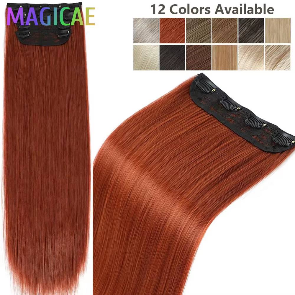 Extensions de cheveux lisses blondes orange de 24 pouces avec clips, ombré marron6 # Highlight P27/613 # 4 pièces/paquet de cheveux synthétiques résistants à la chaleur
