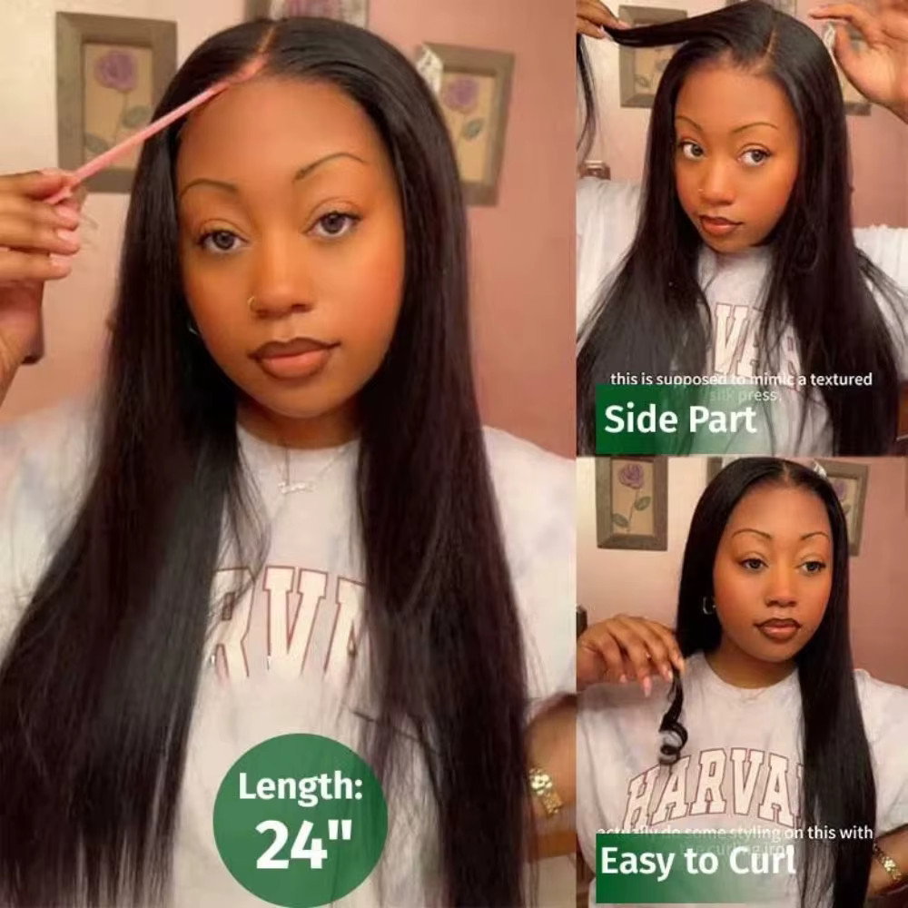 Perruque sans colle Klaiyi Hair 7x5 Bye Bye Knots, cheveux humains Yaki lisses, pré-épilée, nœuds pré-décolorés