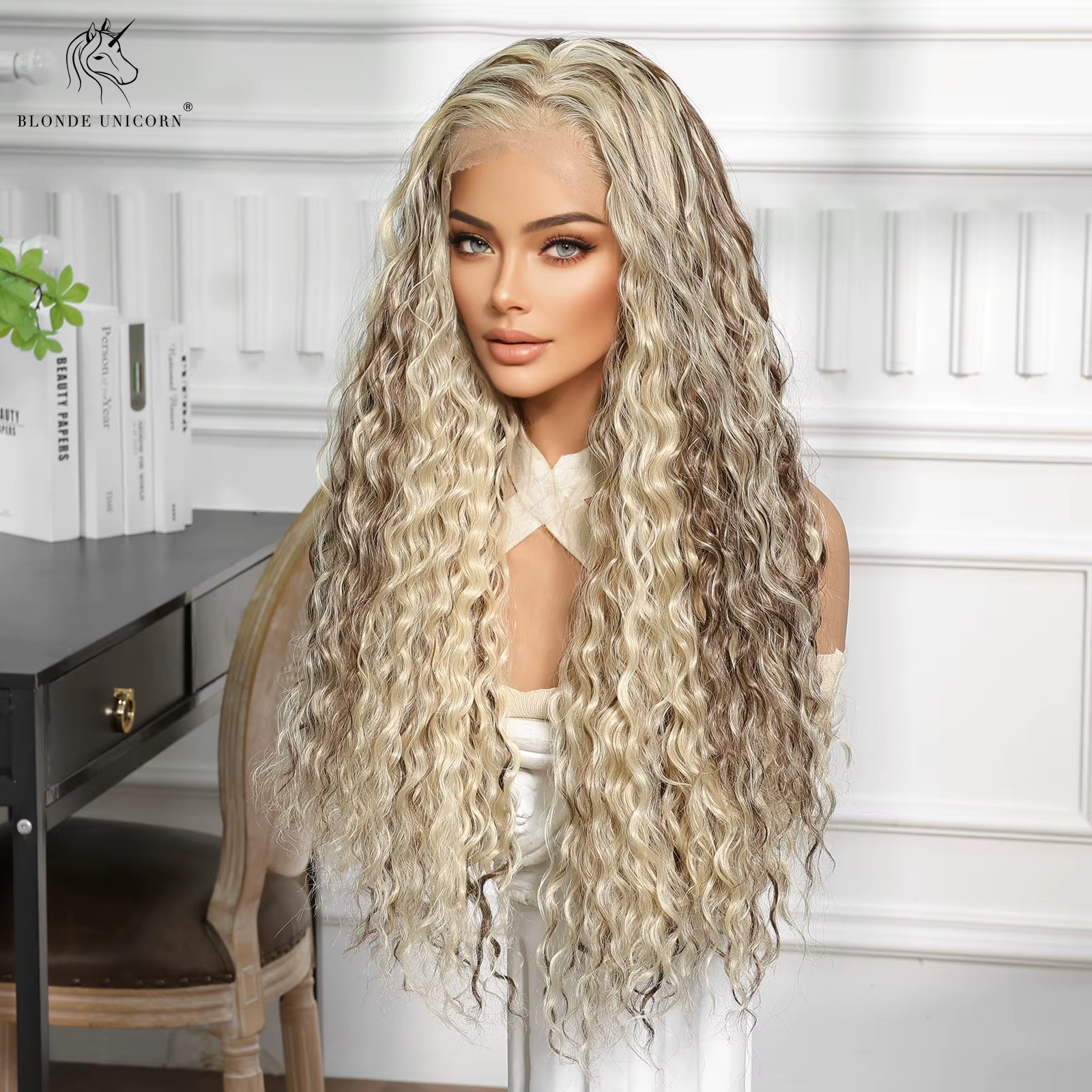 Perruque Lace Front Wig bouclée licorne Blonde pour femmes