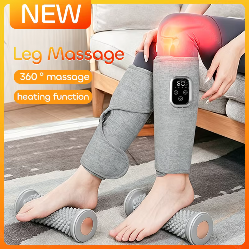 Masseur de mollets 360 ° Masseur de jambes électrique pneumatique, masseur de mollets rechargeable, 4 modes, compression d'air, compresse chaude