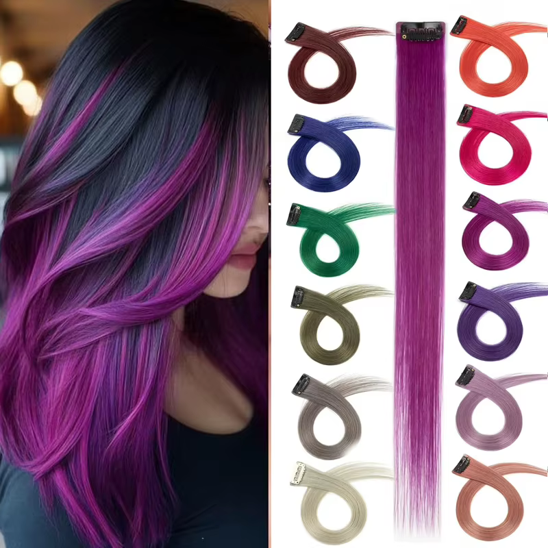 Extensions de cheveux colorées à clipser - Fibre mate haute température de 55 cm