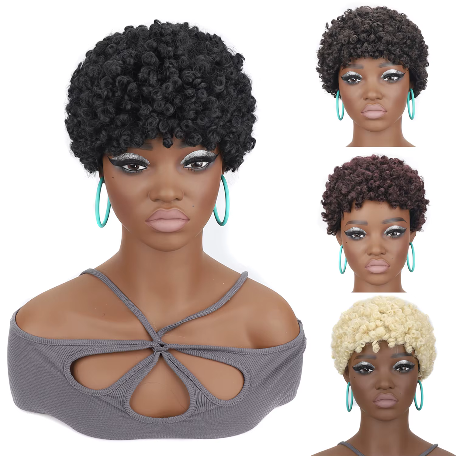 Perruques courtes afro bouclées pour femmes
