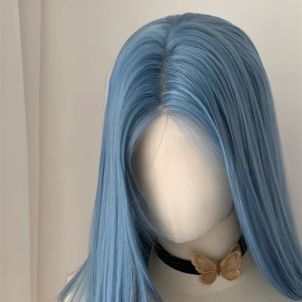 Perruque Lolita Synthétique Longue et Lisse avec Filet de Fixation Frontale en Dentelle
