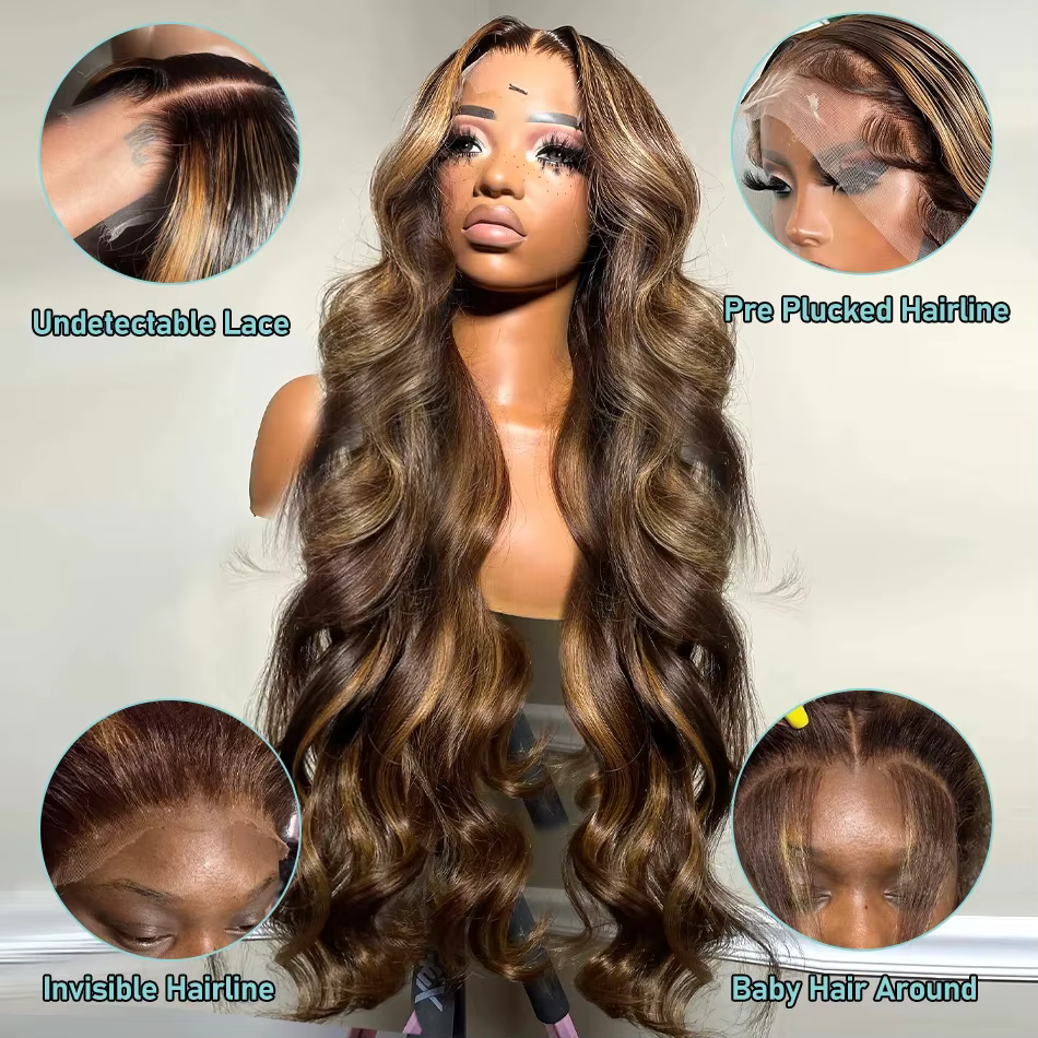 Finros mettre en évidence la perruque de vague de corps perruques de cheveux humains pour les femmes noires miel Blonde