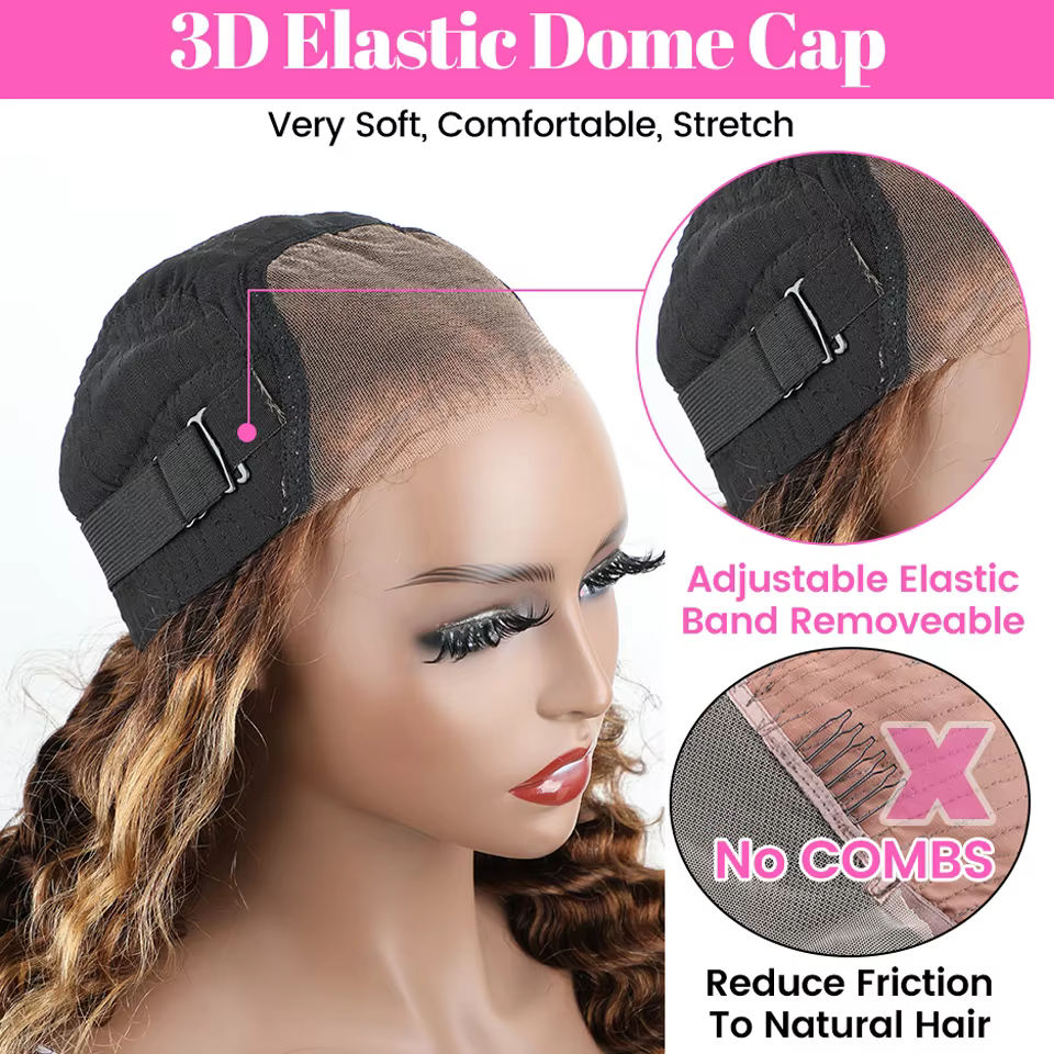 Wear And Go perruque sans colle Ombre ISEE cheveux mettre en évidence mongole vague profonde 6x4 Hd dentelle sans