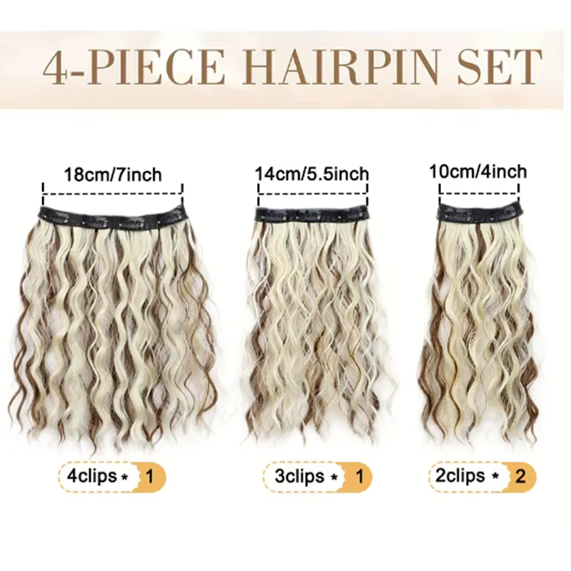 Ensemble d'extensions de cheveux synthétiques à clipser pour femmes et filles