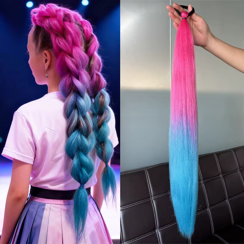 1 pièce d'extension de queue de cheval synthétique colorée avec élastique