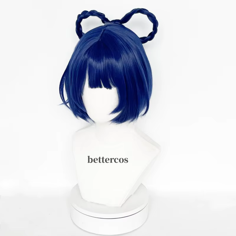 Xiangling Cosplay perruque 30 cm courte bleu foncé