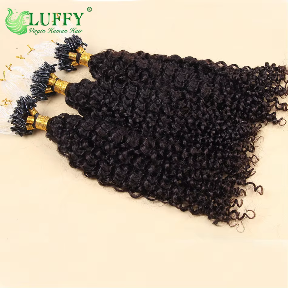 Extensions de cheveux humains bouclés crépus à micro-anneaux