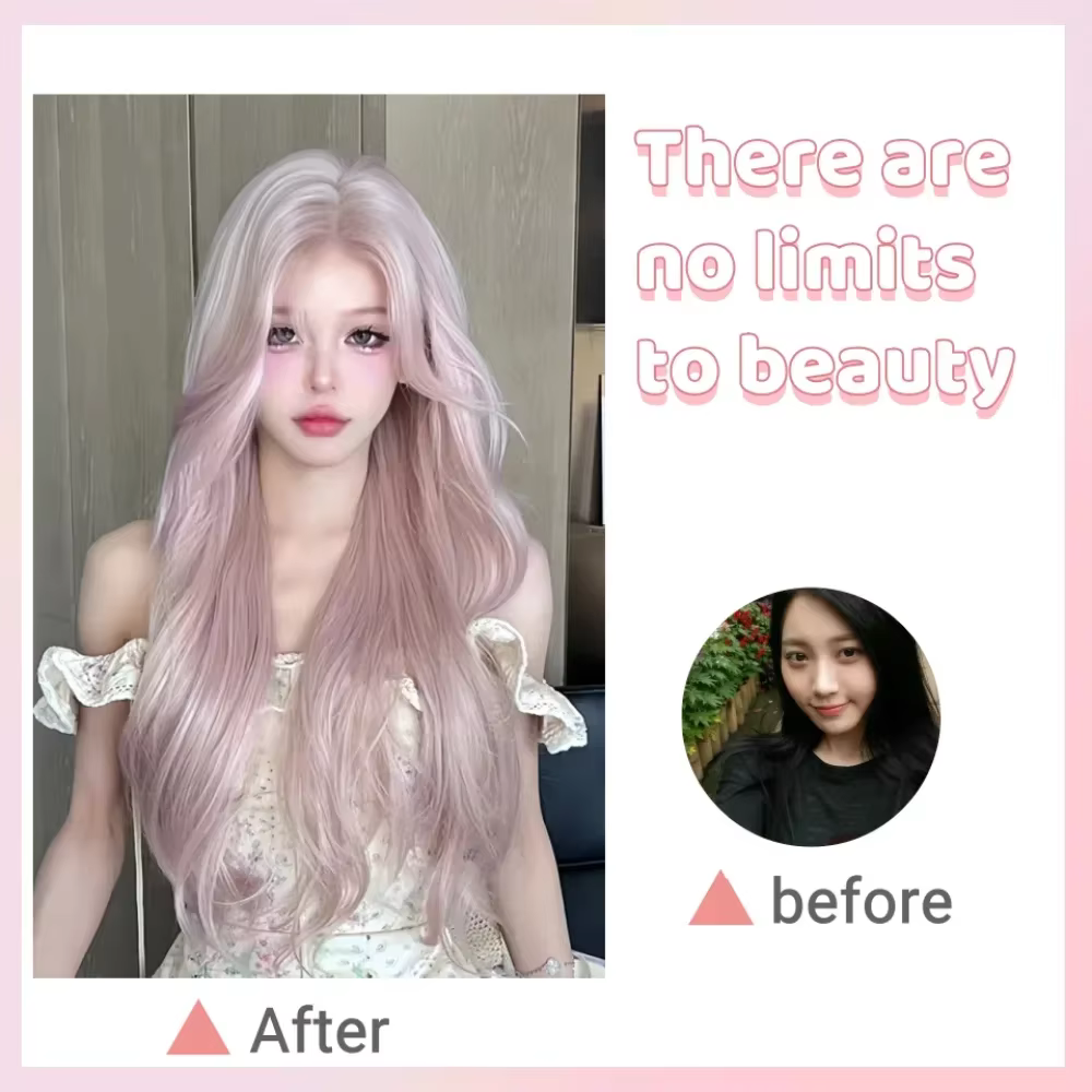 Perruque rose pour femmes perruques de Cosplay longues ondulées