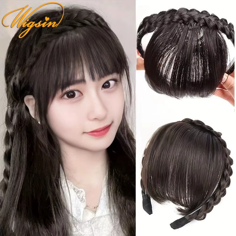 Nouveaux accessoires pour cheveux bandeau synthétique frange à Air perruques avec tresses résistance à la chaleur pince