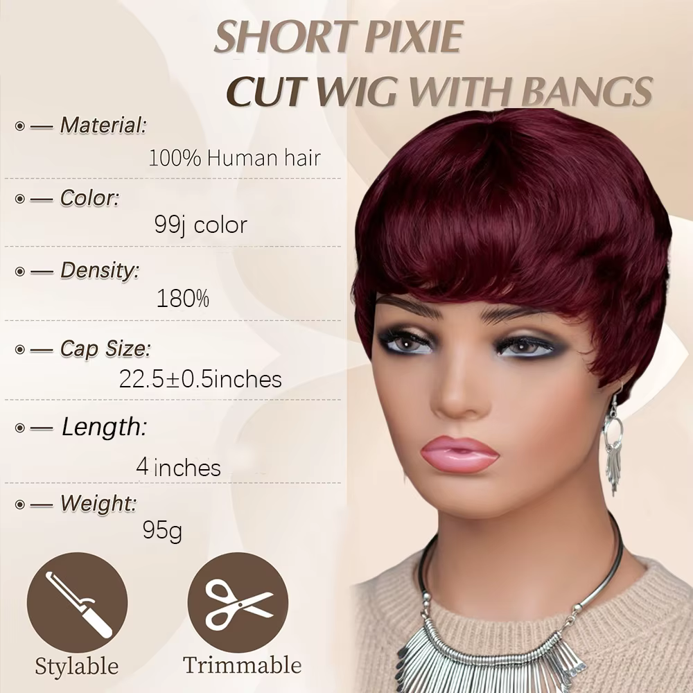 Perruque courte pour femme en cheveux humains