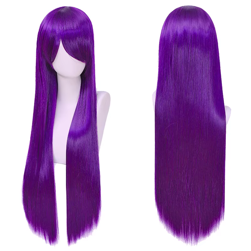 Perruques de Cosplay synthétiques blanches violettes de 80cm de Long