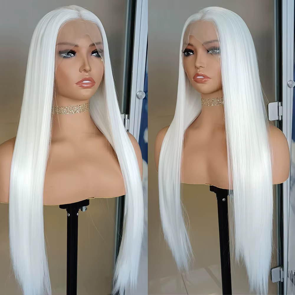 Perruque Synthétique Lisse Blanche Neige pour Femme