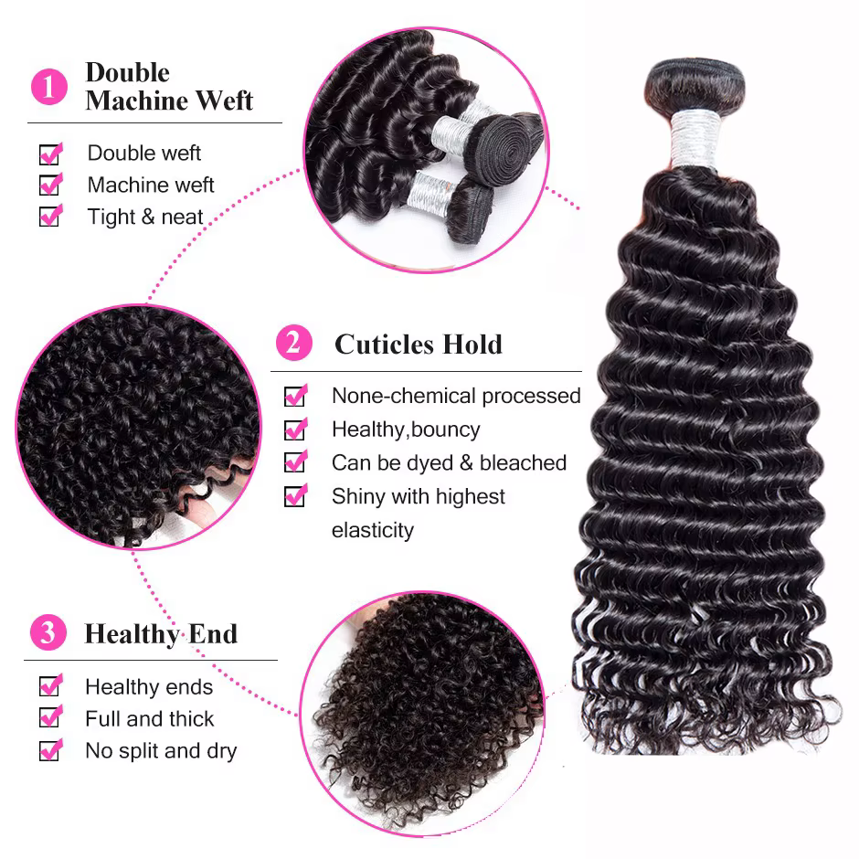 Paquets de cheveux humains de vague bouclée avec fermeture frontale de dentelle transparente HD