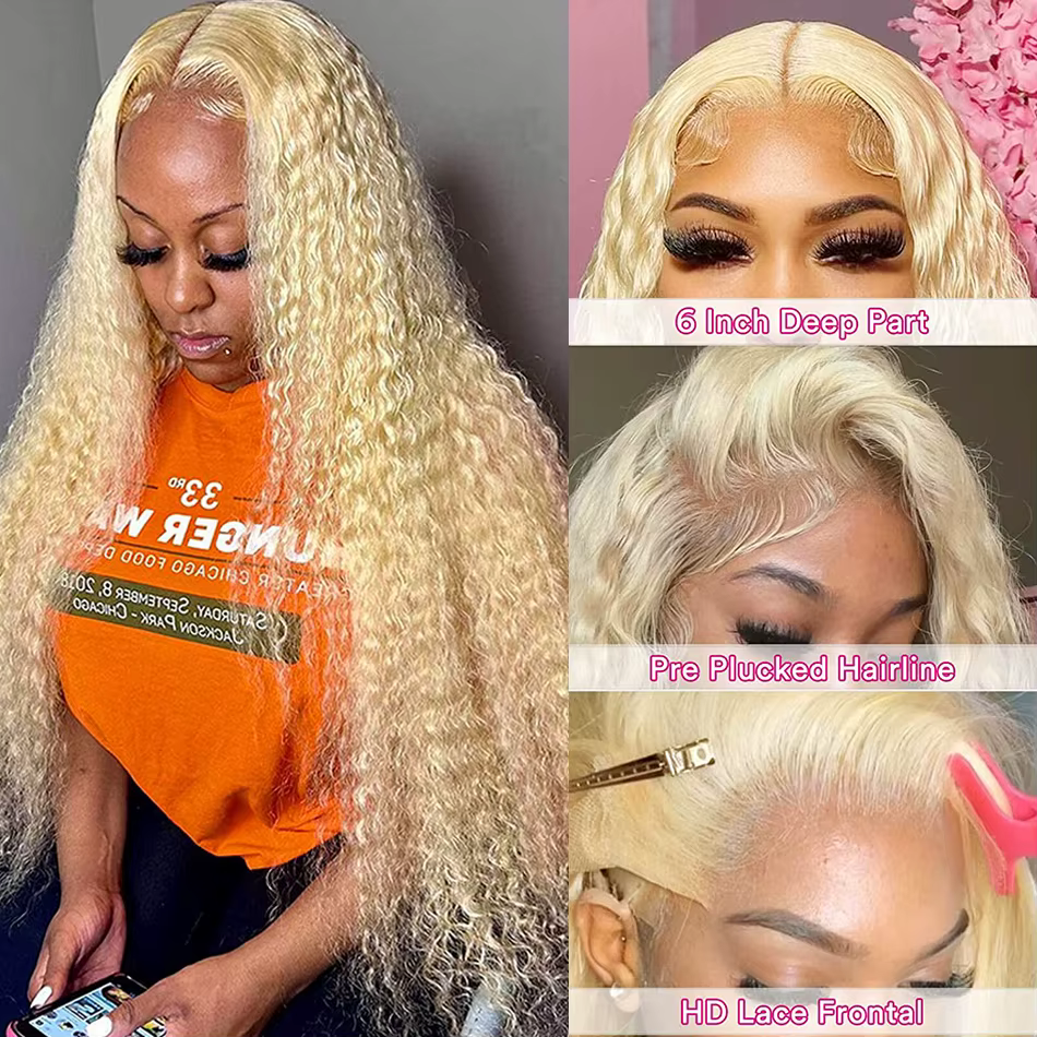 613 Hd dentelle frontale perruque 13X6 Blonde bouclés eau vague profonde