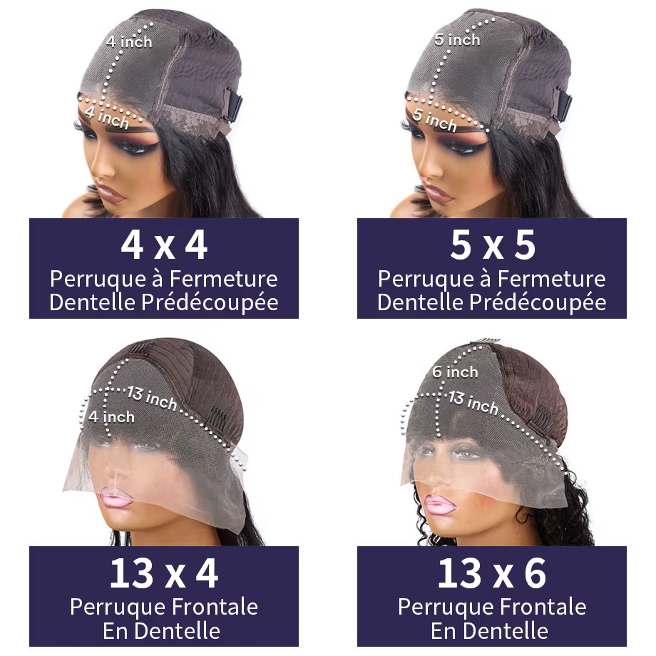 Perruques Cheveux Humains Sans Colle à Fermeture Dentelle 5X5 4X4