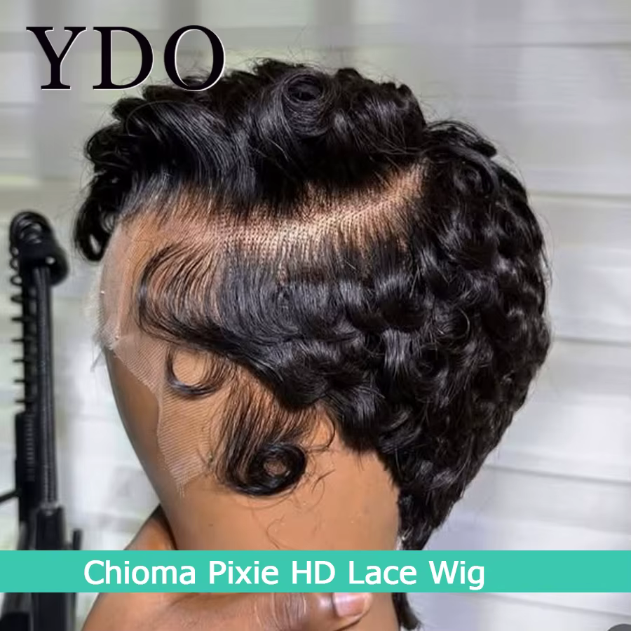 Chioma bouclés Pixie sans colle 4x4 HD dentelle fermeture perruque 13X4 HD pleine frontale