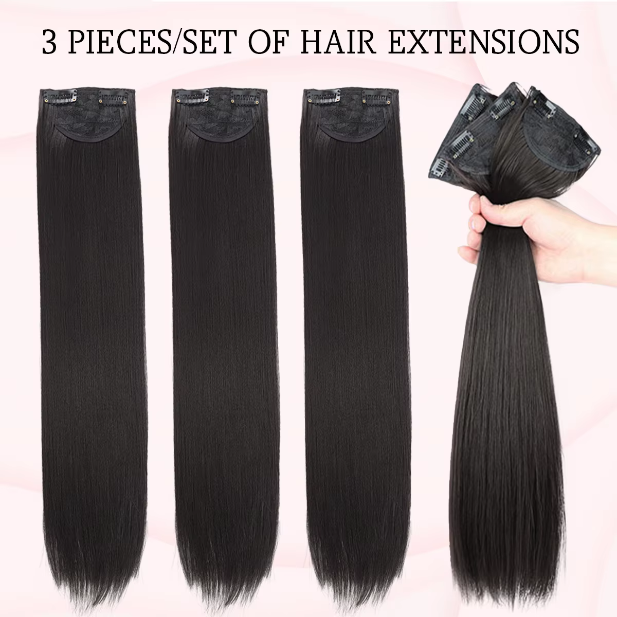 Tecinvisible-Perruque synthétique 16-24 pouces pour femme, extension capillaire, trois raides pour augmenter le volume des cheveux